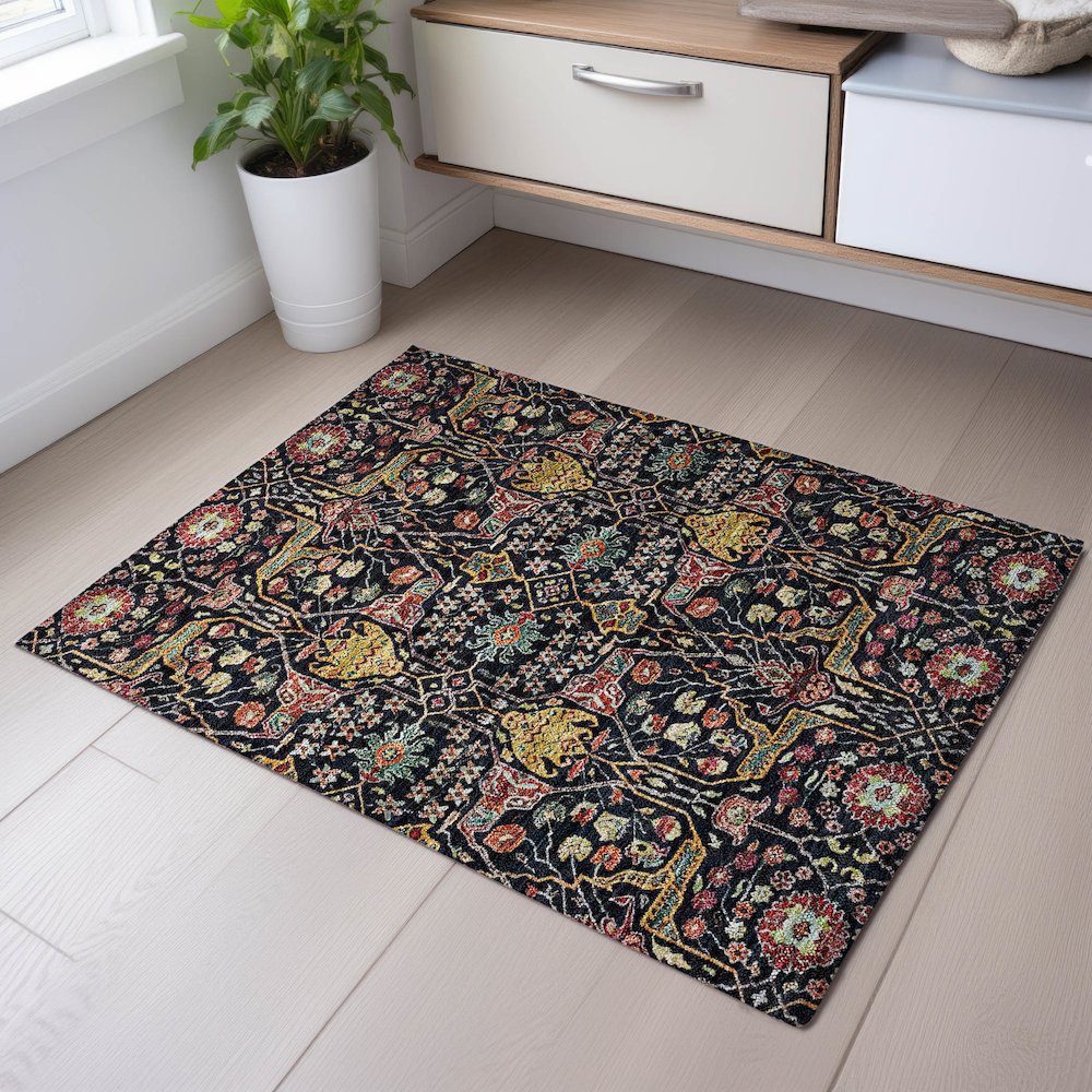 Premium Machine Washable Mayfield AMF1132 Black 1'8" x 2'6" Rug. Picture 5