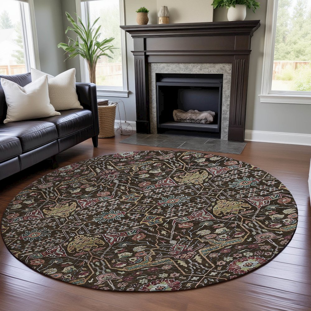Premium Machine Washable Mayfield AMF1132 Chocolate 8' x 8' Round Rug. Picture 5