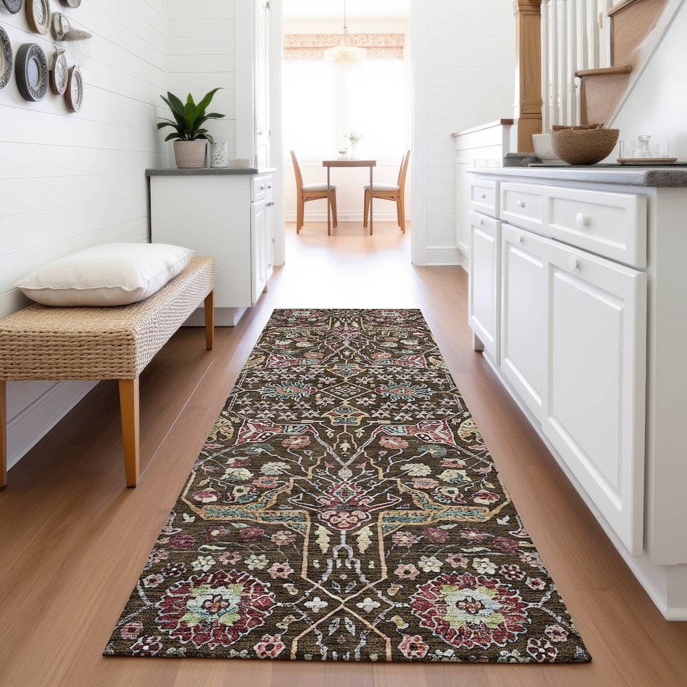 Premium Machine Washable Mayfield AMF1132 Chocolate 2'3" x 7'6" Runner Rug. Picture 5