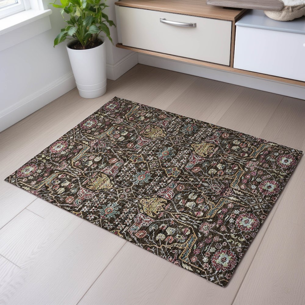 Premium Machine Washable Mayfield AMF1132 Chocolate 1'8" x 2'6" Rug. Picture 5