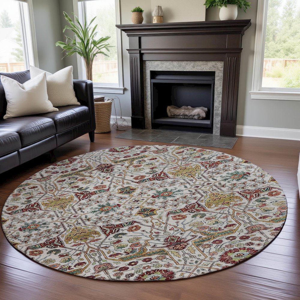 Premium Machine Washable Mayfield AMF1132 Ivory 8' x 8' Round Rug. Picture 5