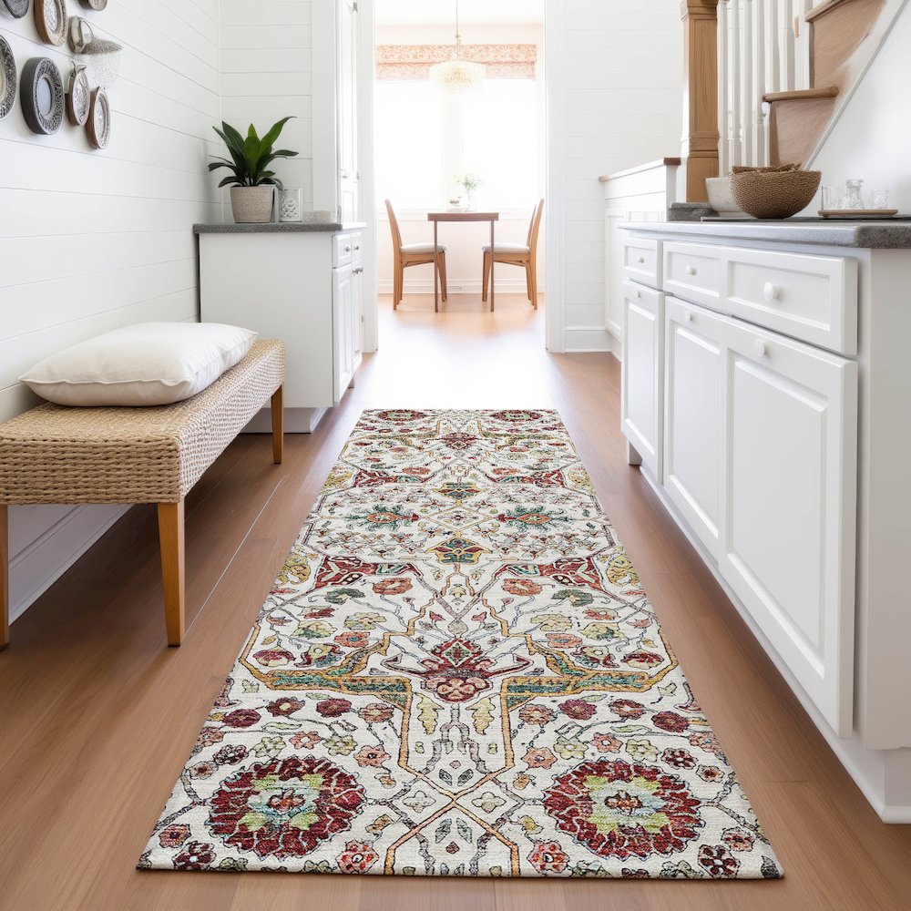Premium Machine Washable Mayfield AMF1132 Ivory 2'3" x 7'6" Runner Rug. Picture 5