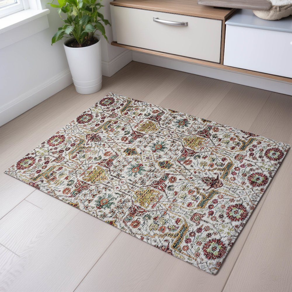 Premium Machine Washable Mayfield AMF1132 Ivory 1'8" x 2'6" Rug. Picture 5