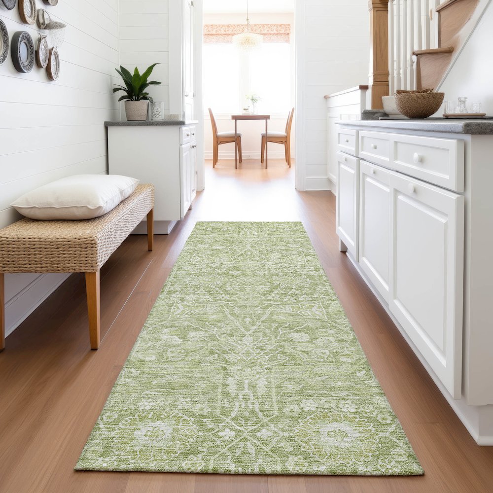 Premium Machine Washable Mayfield AMF1133 Aloe 2'3" x 7'6" Runner Rug. Picture 5