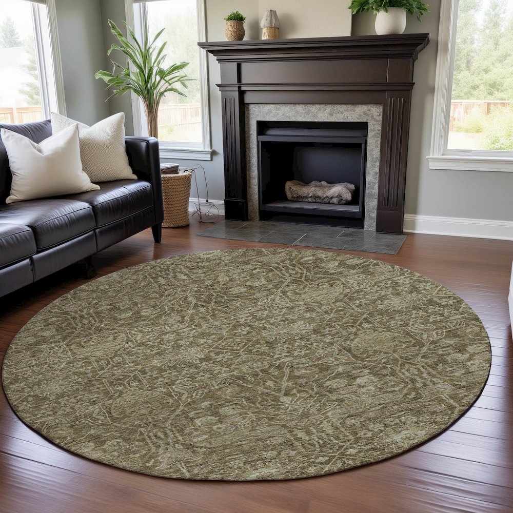 Premium Machine Washable Mayfield AMF1133 Brown 8' x 8' Round Rug. Picture 5