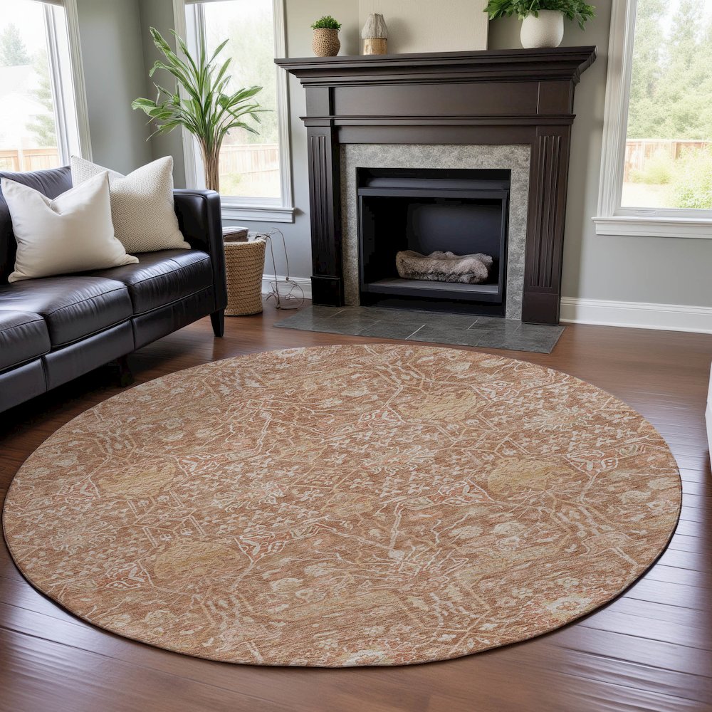 Premium Machine Washable Mayfield AMF1133 Coral 8' x 8' Round Rug. Picture 5