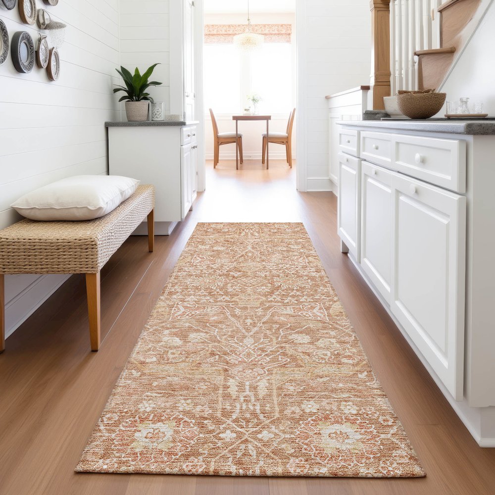 Premium Machine Washable Mayfield AMF1133 Coral 2'3" x 7'6" Runner Rug. Picture 5