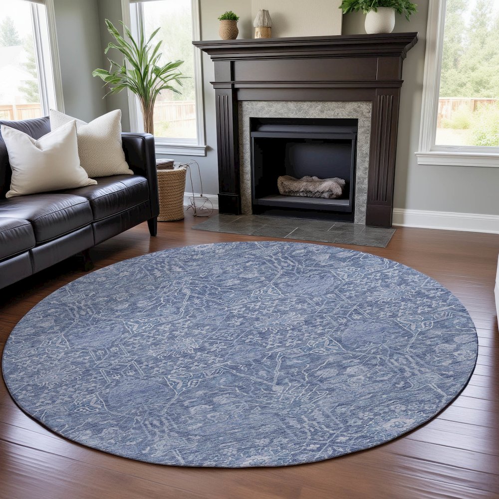 Premium Machine Washable Mayfield AMF1133 Denim 8' x 8' Round Rug. Picture 5