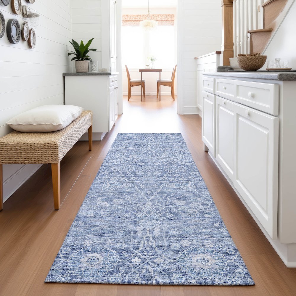 Premium Machine Washable Mayfield AMF1133 Denim 2'3" x 7'6" Runner Rug. Picture 5