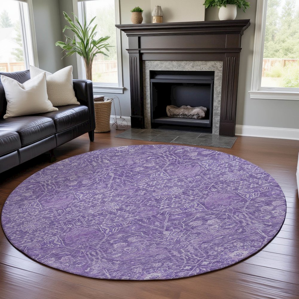 Premium Machine Washable Mayfield AMF1133 Plum 8' x 8' Round Rug. Picture 5