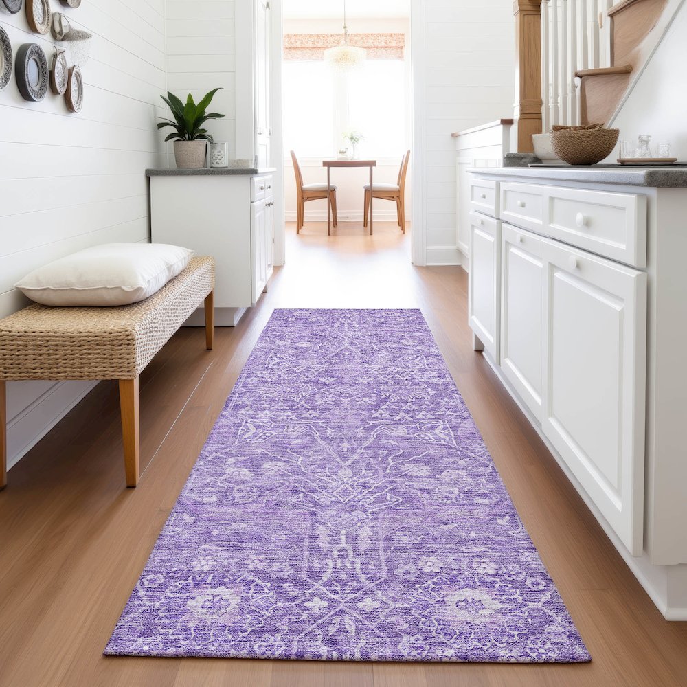 Premium Machine Washable Mayfield AMF1133 Plum 2'3" x 7'6" Runner Rug. Picture 5
