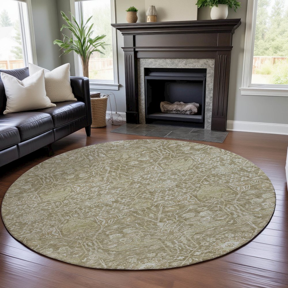 Premium Machine Washable Mayfield AMF1133 Taupe 8' x 8' Round Rug. Picture 5