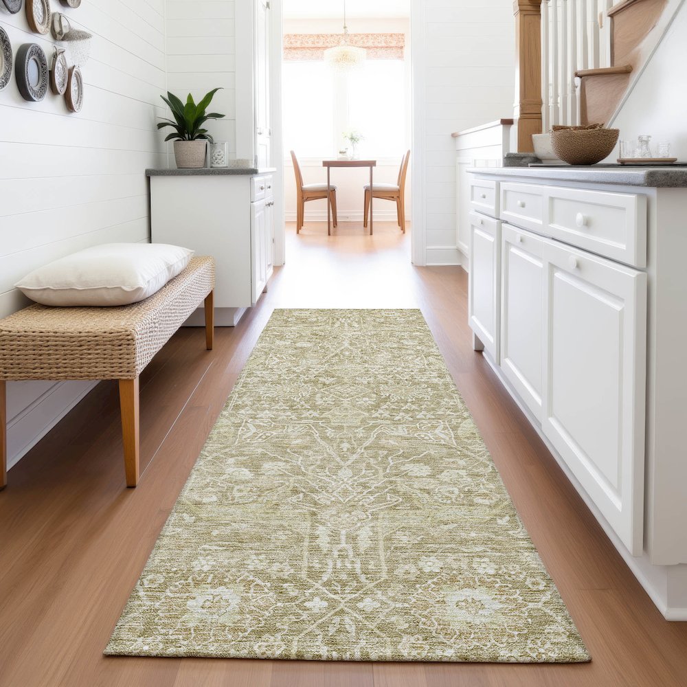 Premium Machine Washable Mayfield AMF1133 Taupe 2'3" x 7'6" Runner Rug. Picture 5
