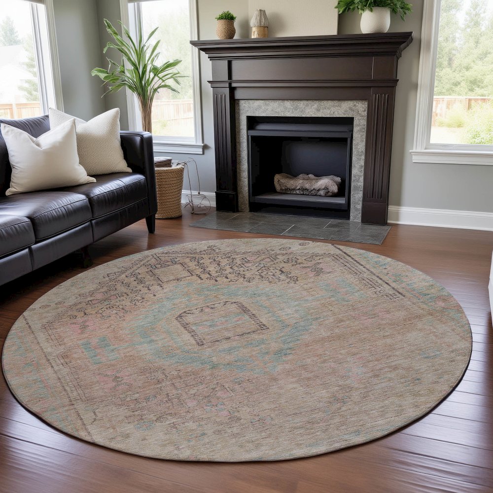 Premium Machine Washable Mayfield AMF1134 Pink 8' x 8' Round Rug. Picture 5
