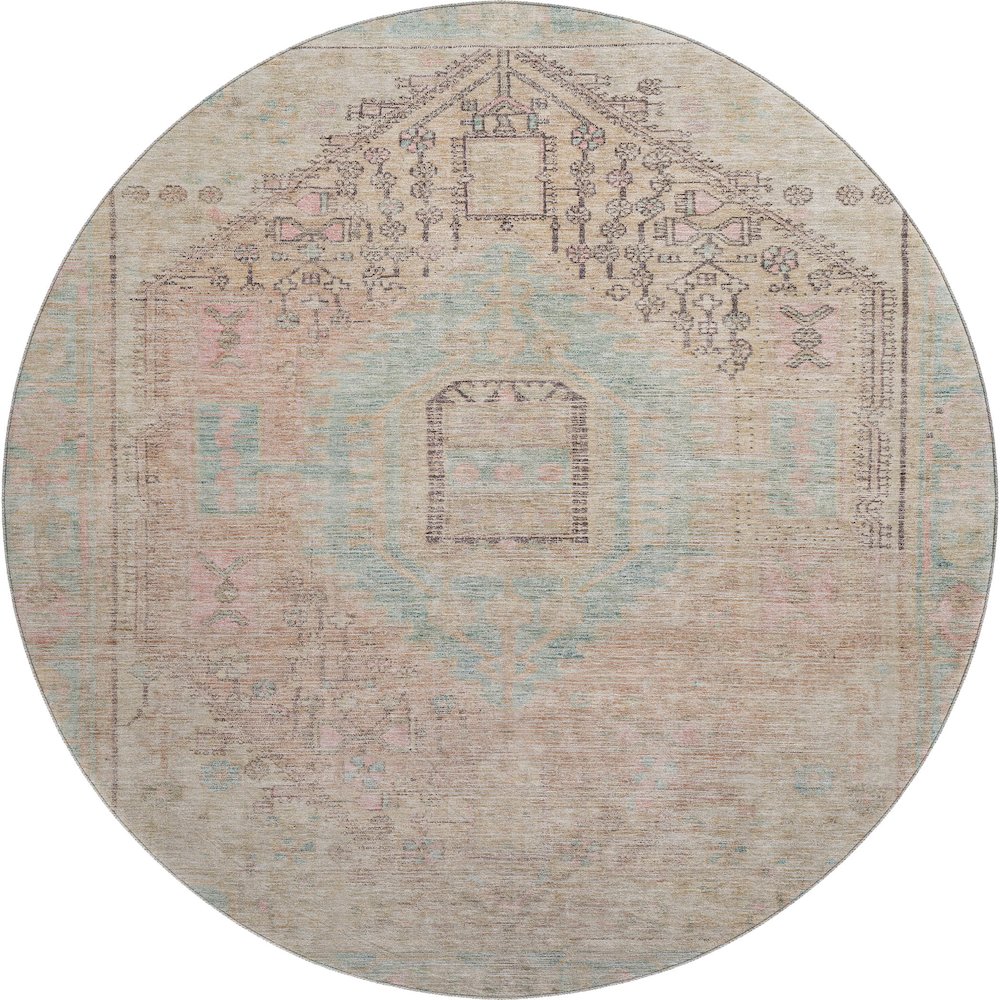 Premium Machine Washable Mayfield AMF1134 Pink 8' x 8' Round Rug. Picture 1