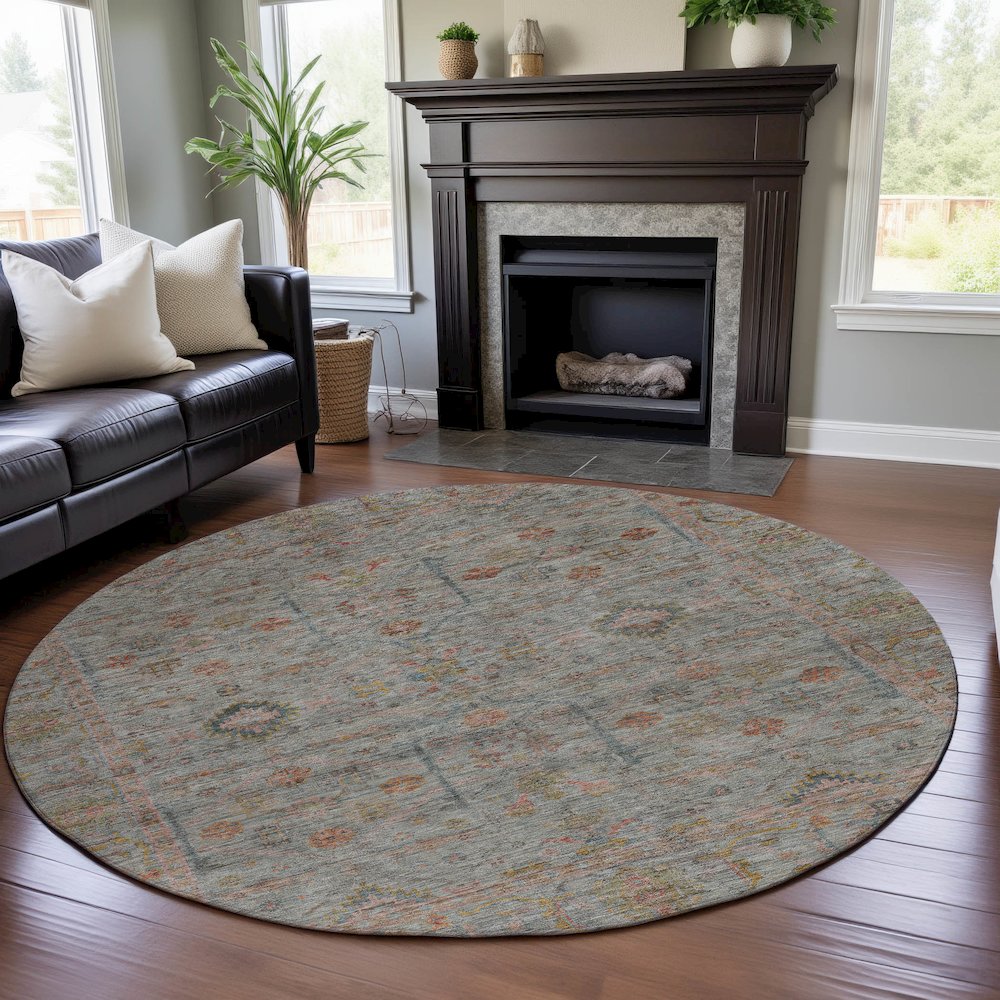 Premium Machine Washable Mayfield AMF1136 Taupe 8' x 8' Round Rug. Picture 5