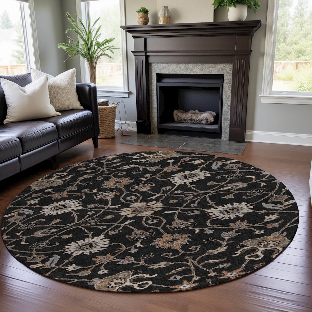 Premium Machine Washable Mayfield AMF1137 Black 8' x 8' Round Rug. Picture 5