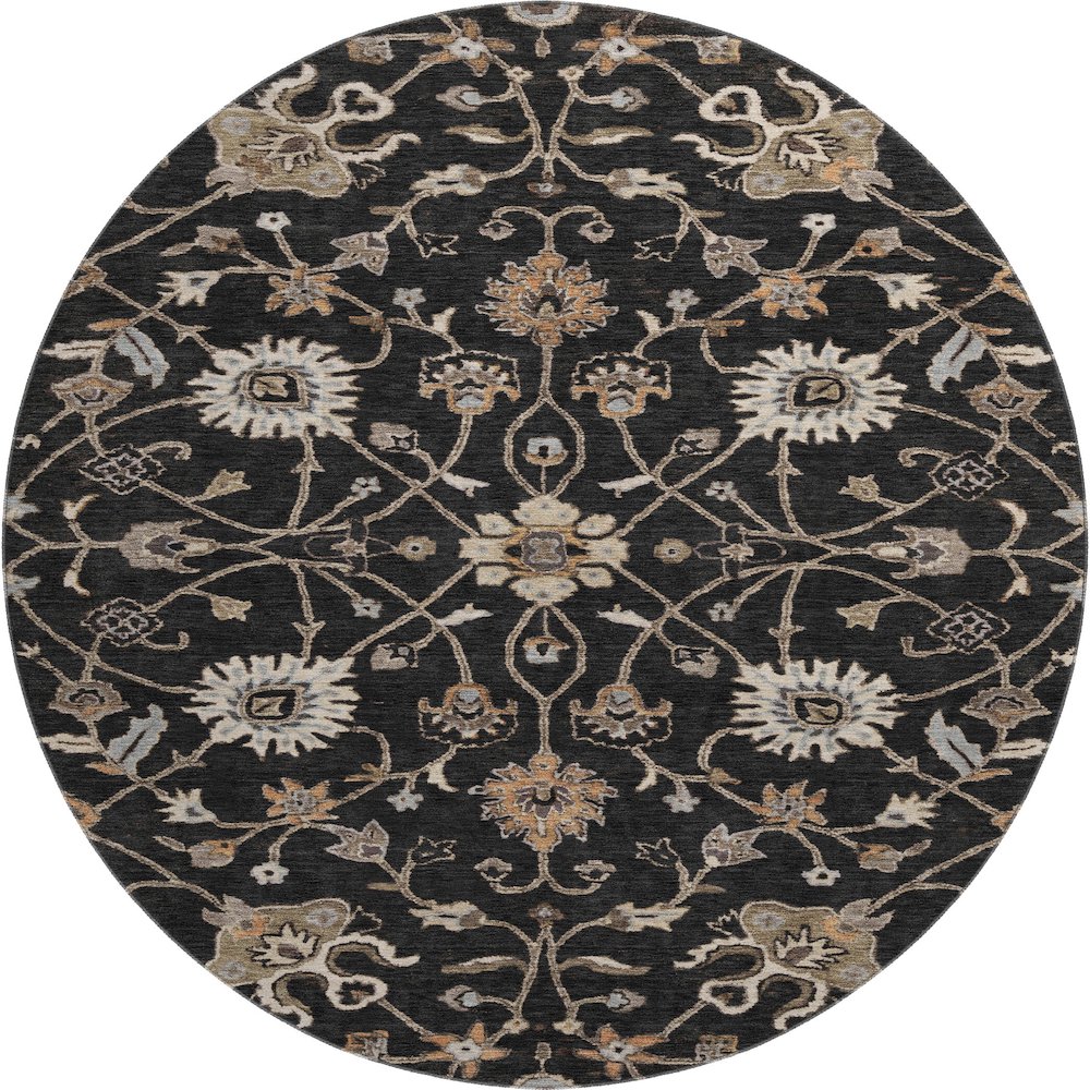 Premium Machine Washable Mayfield AMF1137 Black 8' x 8' Round Rug. Picture 1