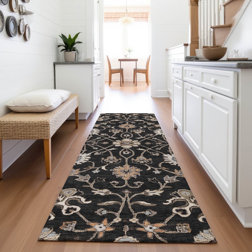 Premium Machine Washable Mayfield AMF1137 Black 2'3" x 7'6" Runner Rug. Picture 5
