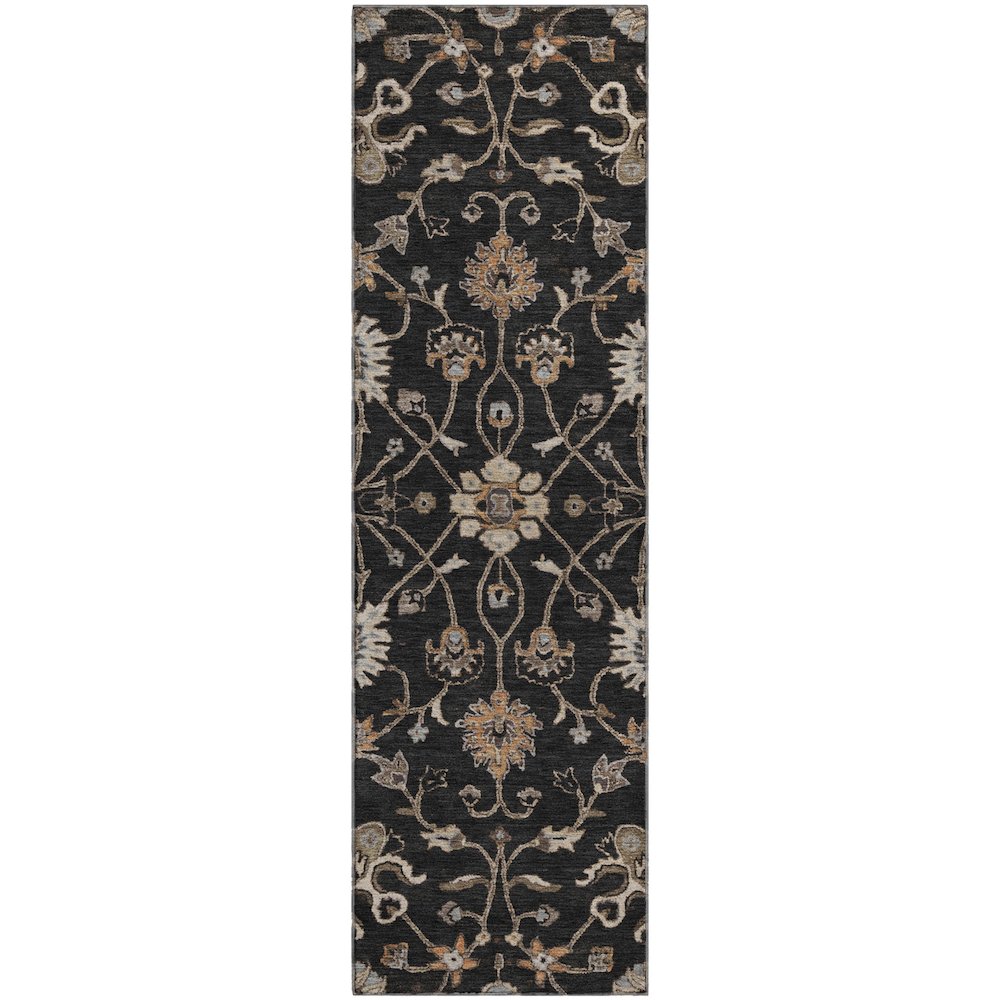 Premium Machine Washable Mayfield AMF1137 Black 2'3" x 7'6" Runner Rug. Picture 1