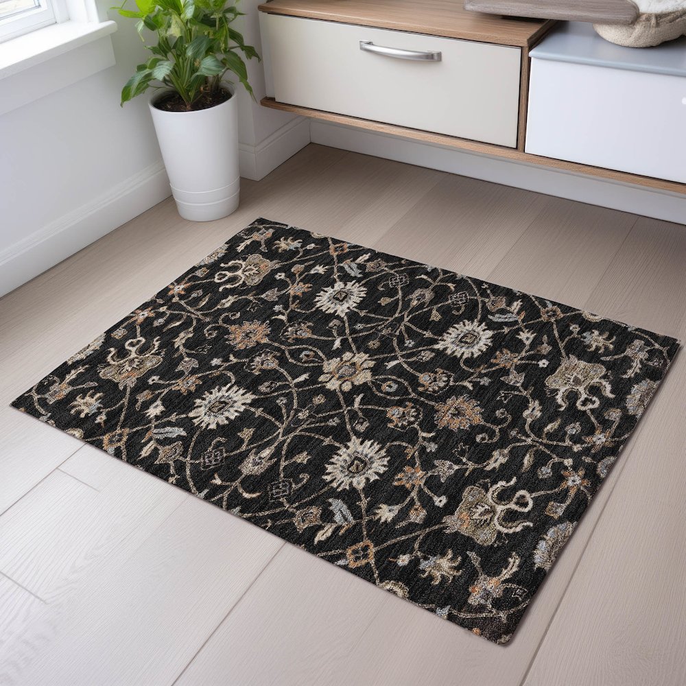 Premium Machine Washable Mayfield AMF1137 Black 1'8" x 2'6" Rug. Picture 5
