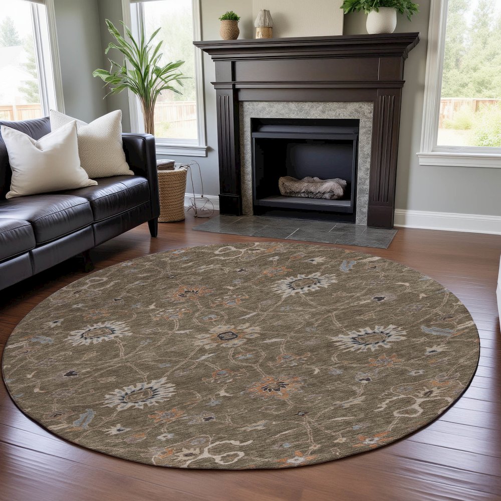 Premium Machine Washable Mayfield AMF1137 Brown 8' x 8' Round Rug. Picture 5