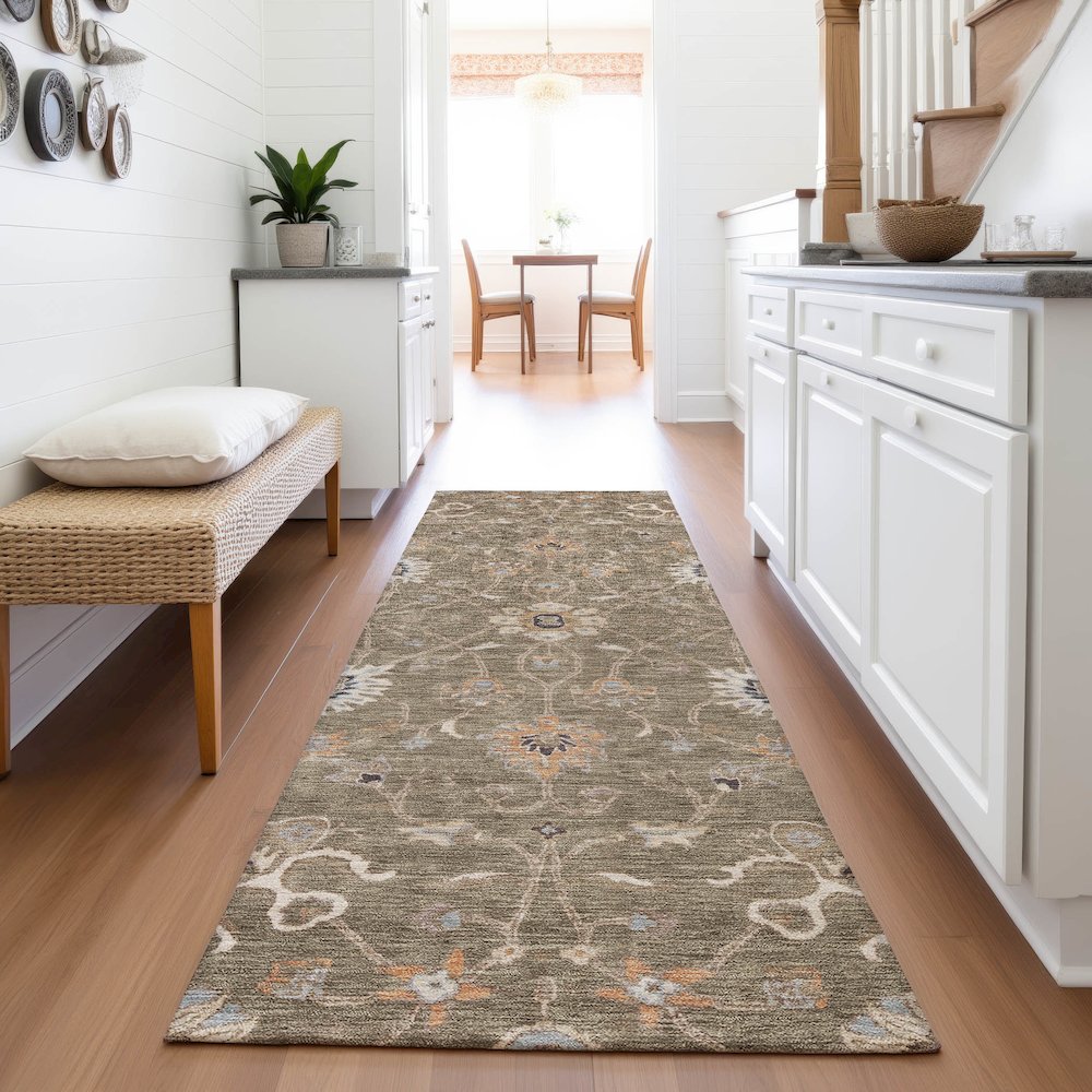 Premium Machine Washable Mayfield AMF1137 Brown 2'3" x 7'6" Runner Rug. Picture 5