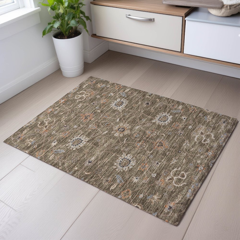 Premium Machine Washable Mayfield AMF1137 Brown 1'8" x 2'6" Rug. Picture 5