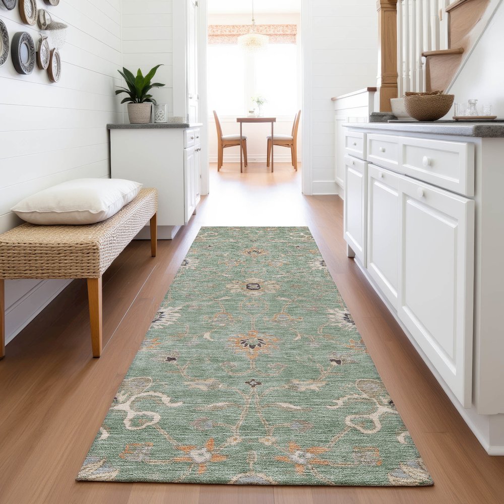Premium Machine Washable Mayfield AMF1137 Cactus 2'3" x 7'6" Runner Rug. Picture 5