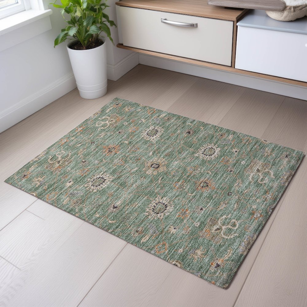 Premium Machine Washable Mayfield AMF1137 Cactus 1'8" x 2'6" Rug. Picture 5