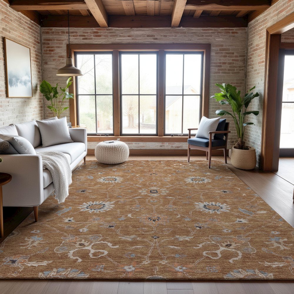 Premium Machine Washable Mayfield AMF1137 Copper 2'6" x 3'10" Rug. Picture 5