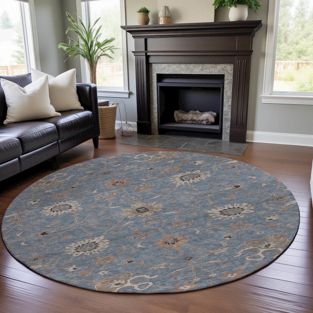 Premium Machine Washable Mayfield AMF1137 Denim 8' x 8' Round Rug. Picture 5