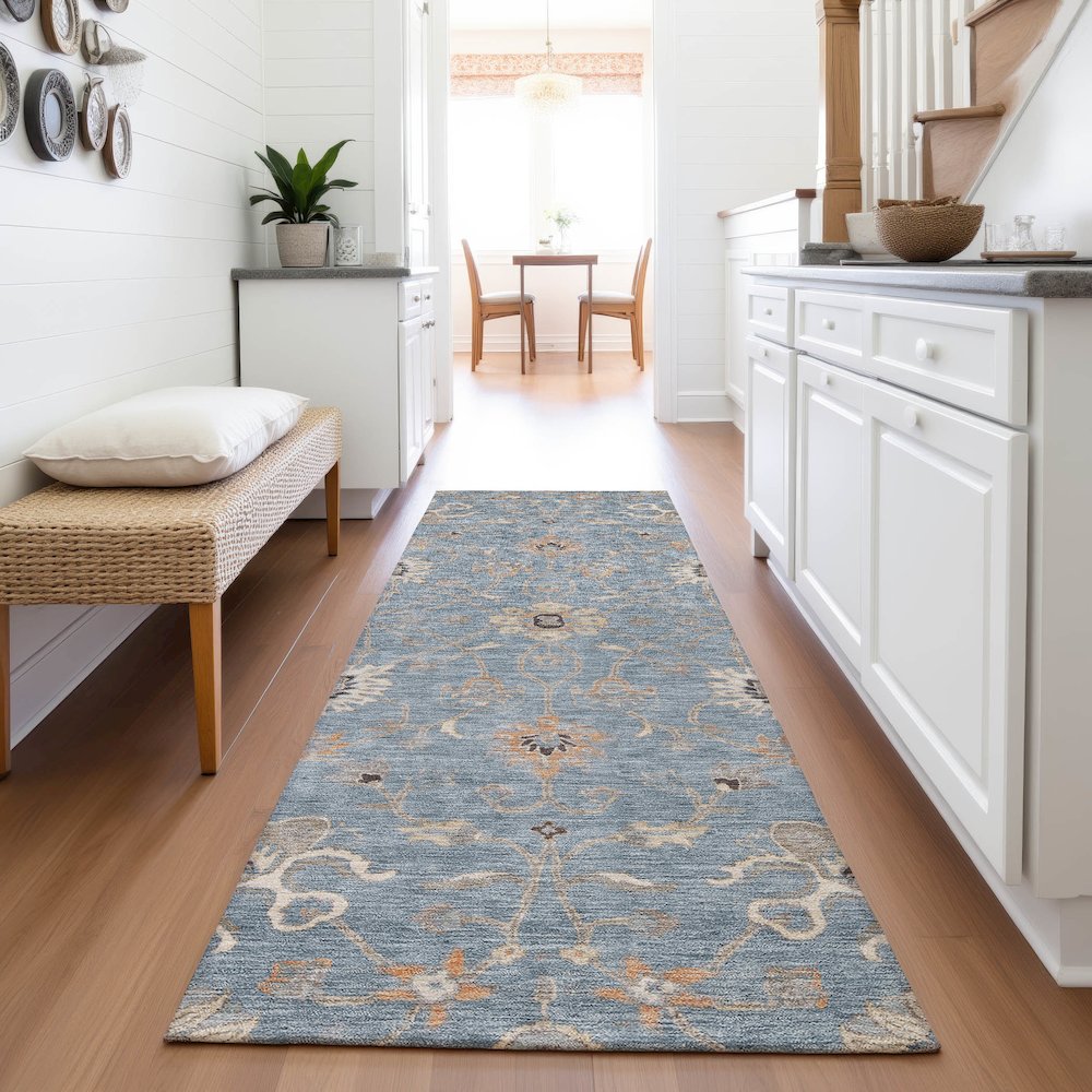 Premium Machine Washable Mayfield AMF1137 Denim 2'3" x 7'6" Runner Rug. Picture 5
