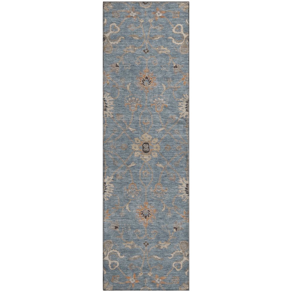 Premium Machine Washable Mayfield AMF1137 Denim 2'3" x 7'6" Runner Rug. Picture 1