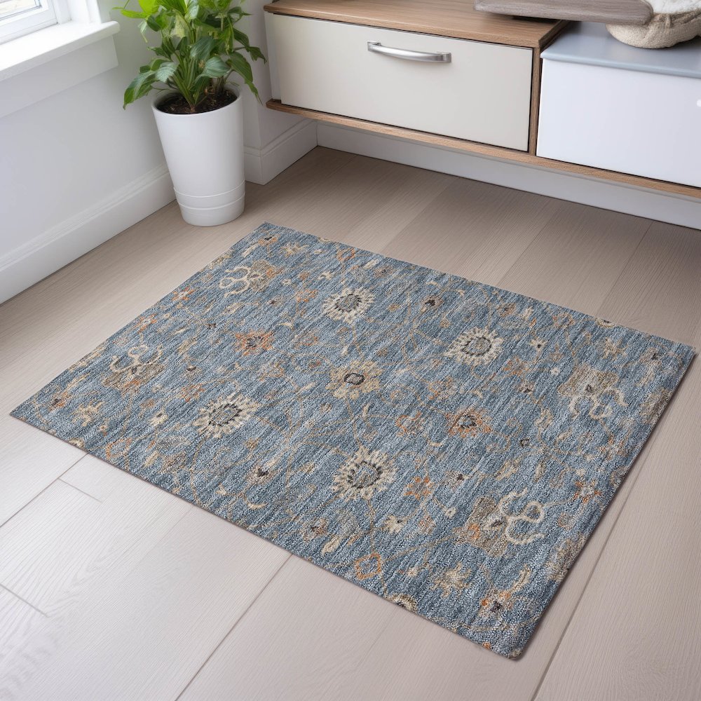 Premium Machine Washable Mayfield AMF1137 Denim 1'8" x 2'6" Rug. Picture 5