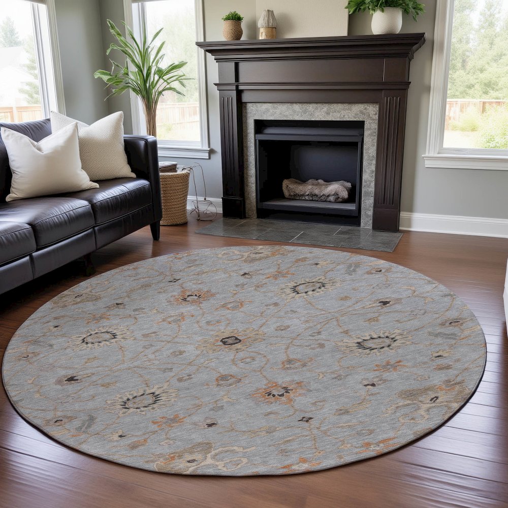 Premium Machine Washable Mayfield AMF1137 Gray 8' x 8' Round Rug. Picture 5