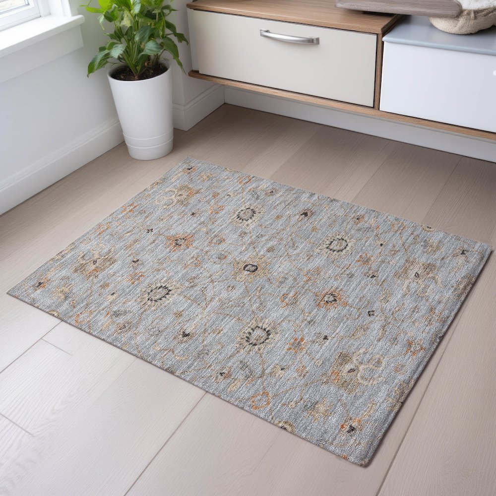 Premium Machine Washable Mayfield AMF1137 Gray 1'8" x 2'6" Rug. Picture 5