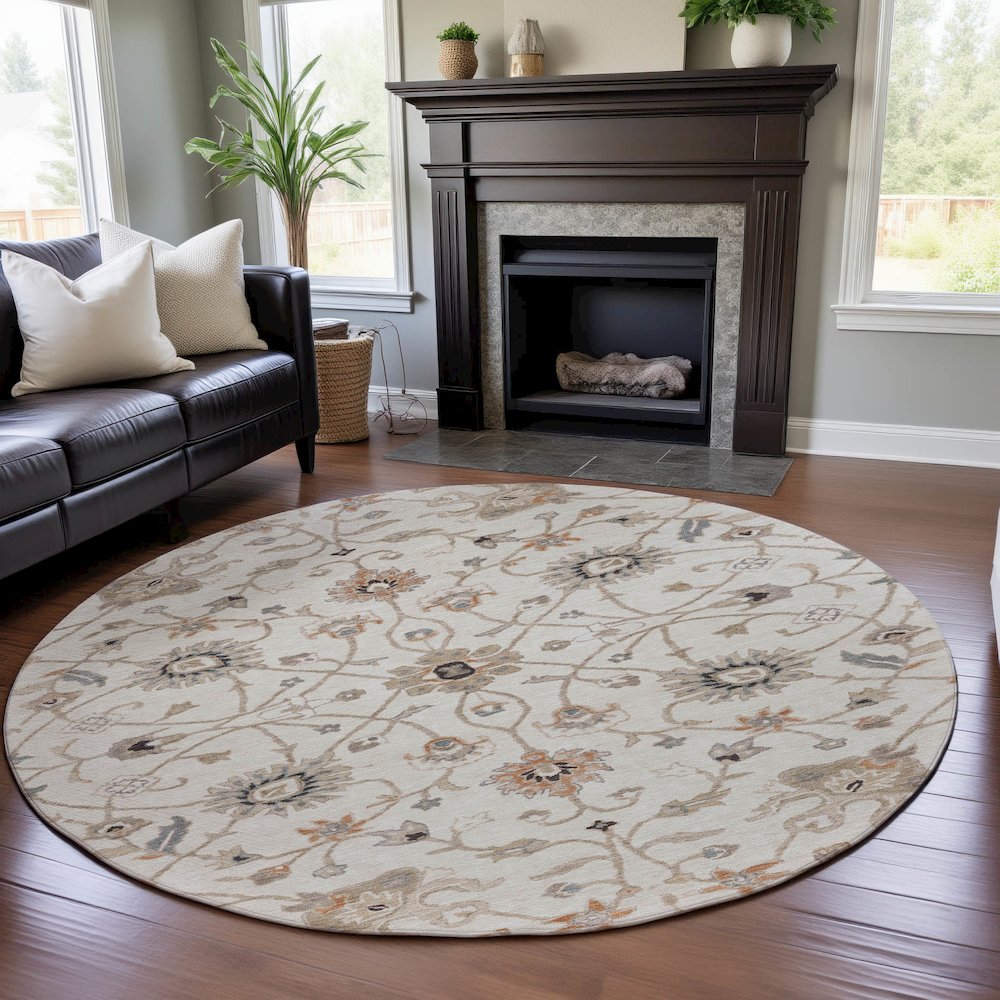 Premium Machine Washable Mayfield AMF1137 Ivory 8' x 8' Round Rug. Picture 5