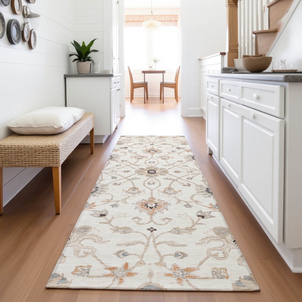 Premium Machine Washable Mayfield AMF1137 Ivory 2'3" x 7'6" Runner Rug. Picture 5