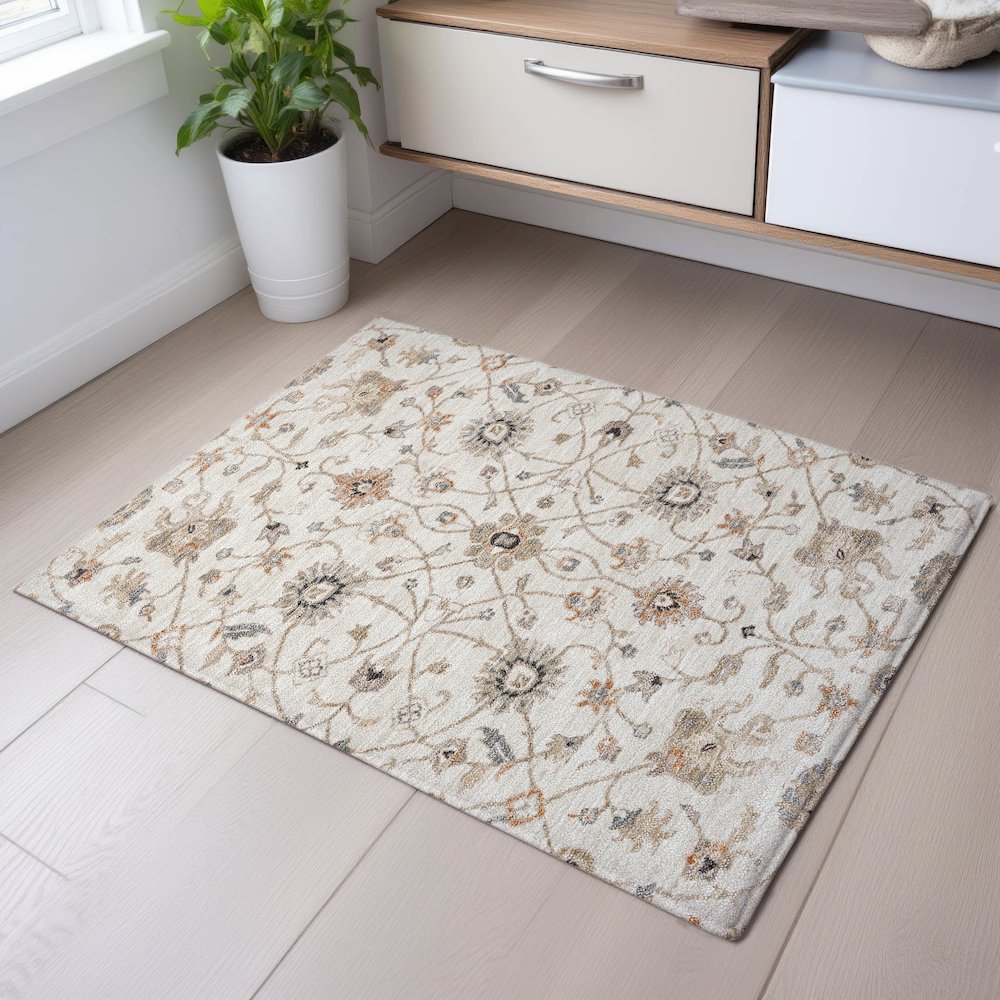 Premium Machine Washable Mayfield AMF1137 Ivory 1'8" x 2'6" Rug. Picture 5