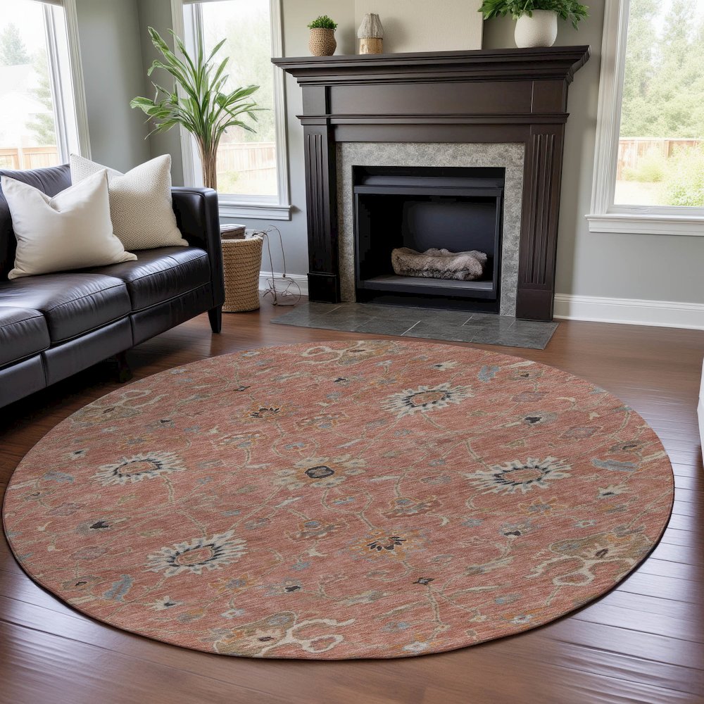 Premium Machine Washable Mayfield AMF1137 Pink 8' x 8' Round Rug. Picture 5