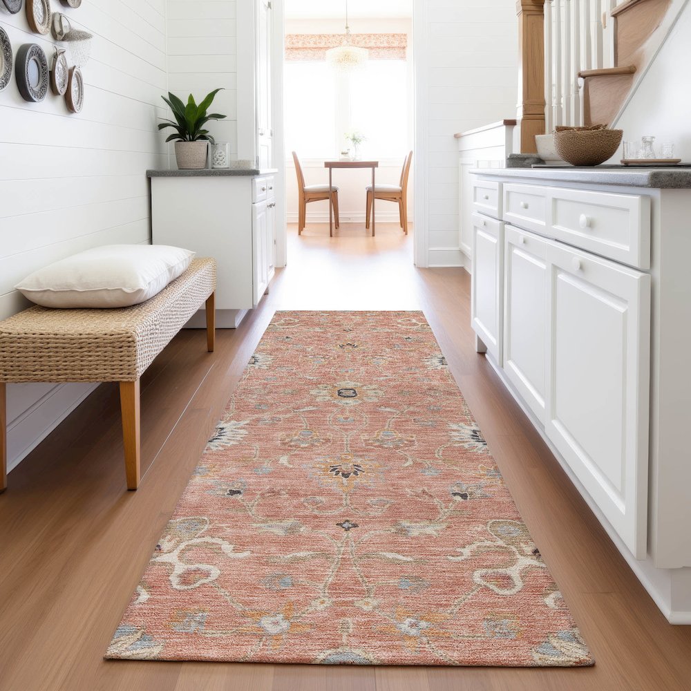 Premium Machine Washable Mayfield AMF1137 Pink 2'3" x 7'6" Runner Rug. Picture 5