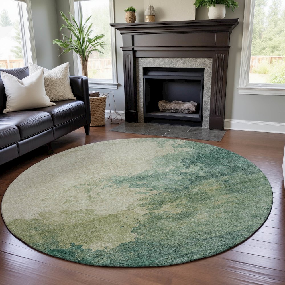Premium Machine Washable Mayfield AMF1138 Green 8' x 8' Round Rug. Picture 5