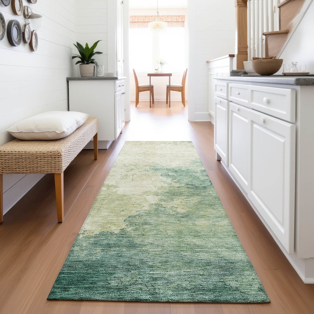 Premium Machine Washable Mayfield AMF1138 Green 2'3" x 7'6" Runner Rug. Picture 5