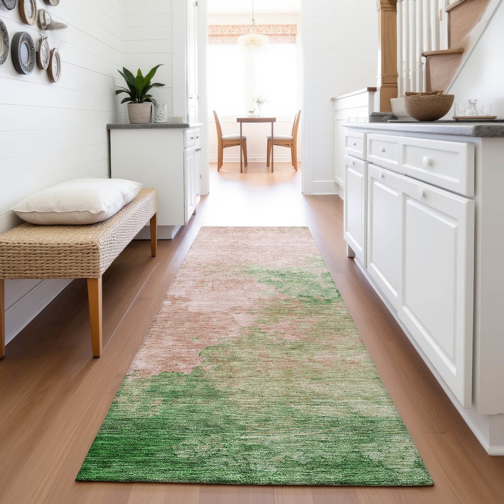 Premium Machine Washable Mayfield AMF1138 Pink 2'3" x 7'6" Runner Rug. Picture 5
