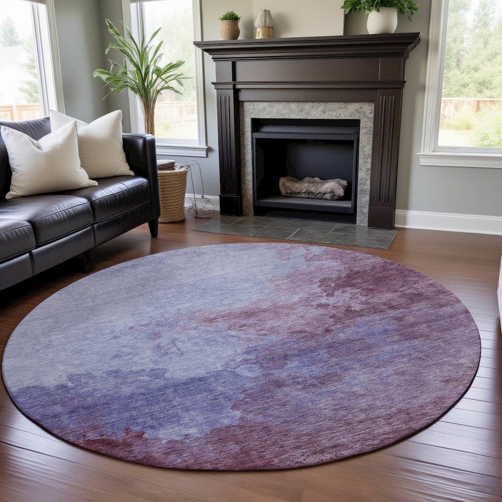 Premium Machine Washable Mayfield AMF1138 Purple 8' x 8' Round Rug. Picture 5