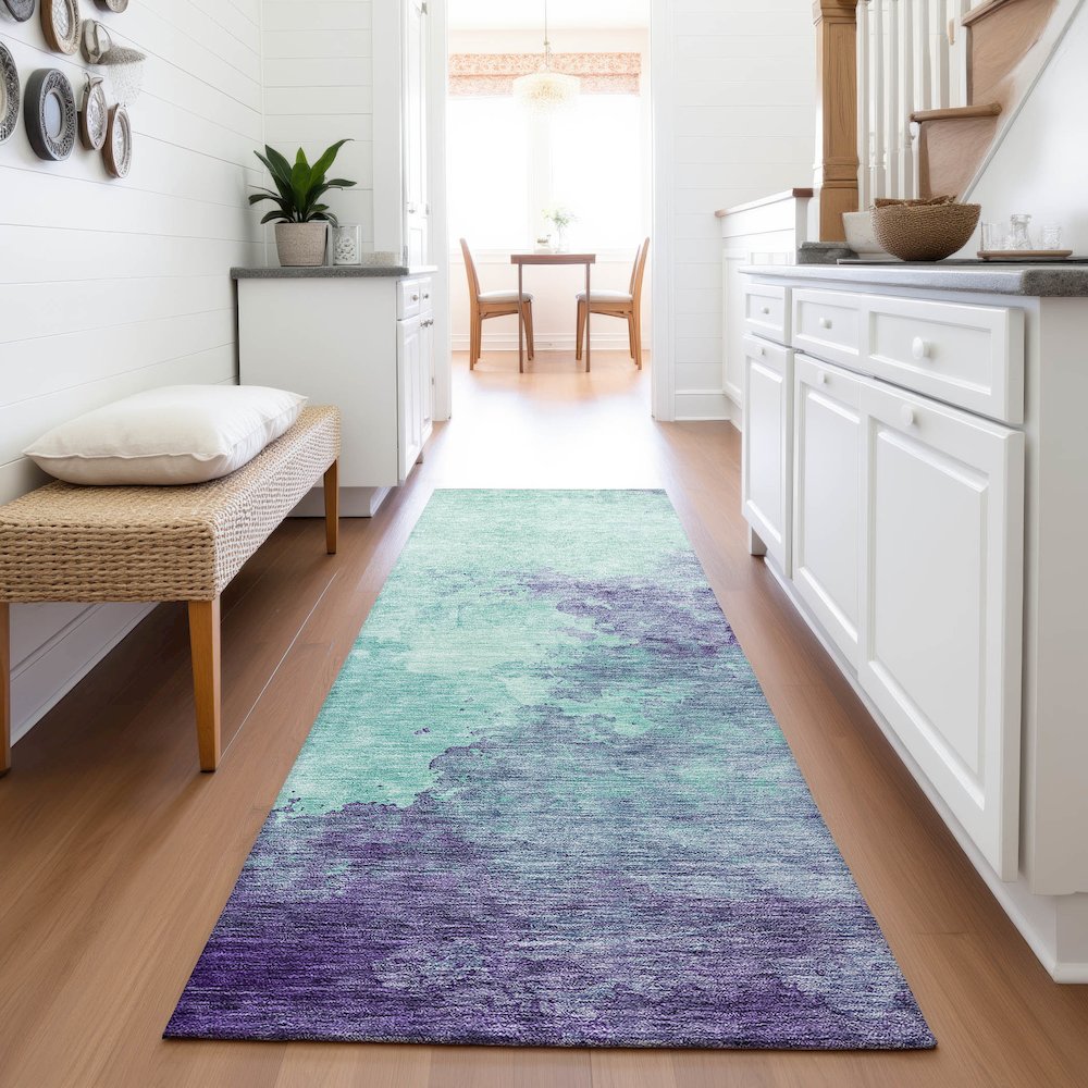 Premium Machine Washable Mayfield AMF1138 Seafoam 2'3" x 7'6" Runner Rug. Picture 5