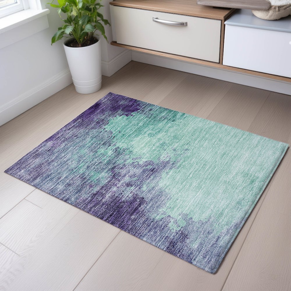 Premium Machine Washable Mayfield AMF1138 Seafoam 1'8" x 2'6" Rug. Picture 5