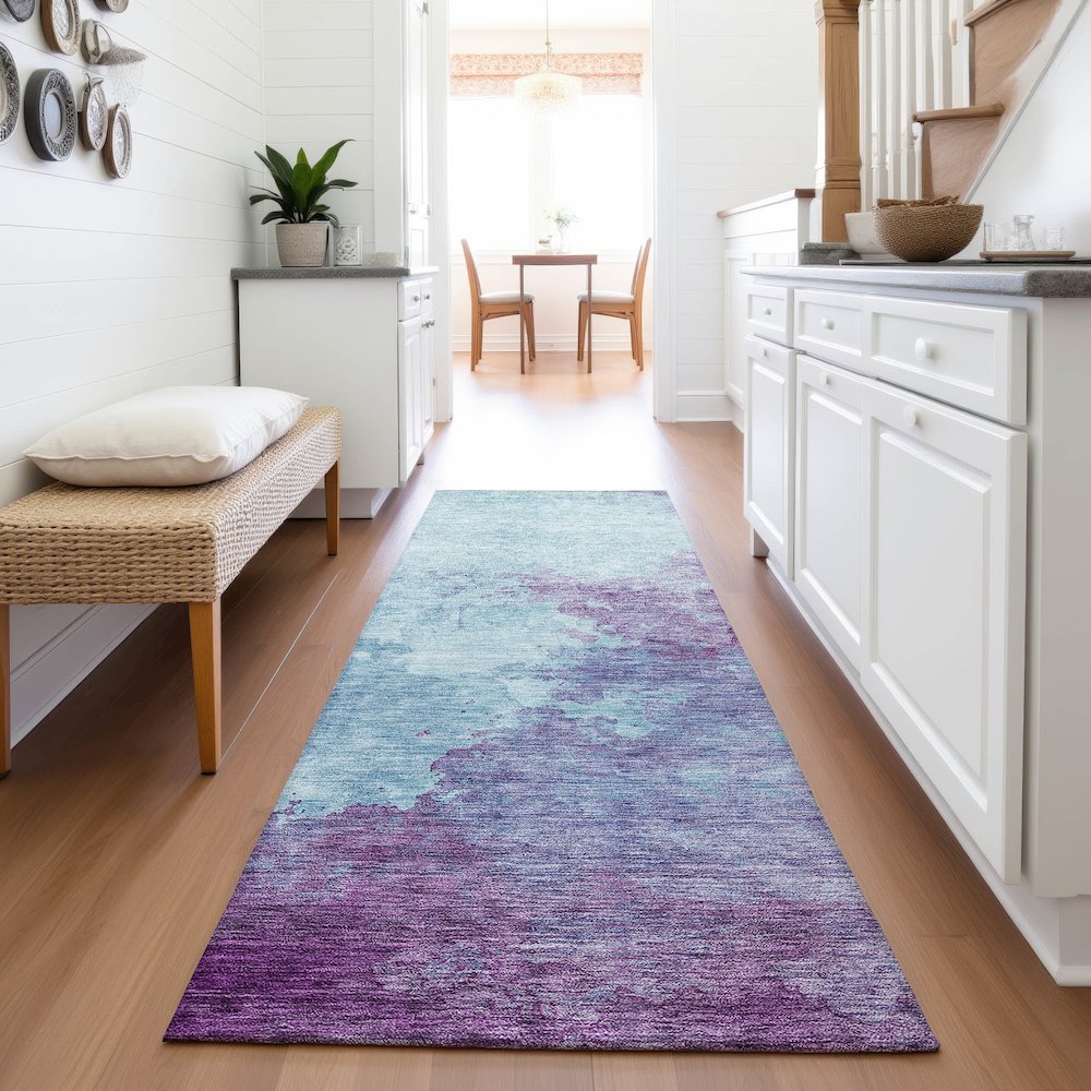 Premium Machine Washable Mayfield AMF1138 Sky 2'3" x 7'6" Runner Rug. Picture 5