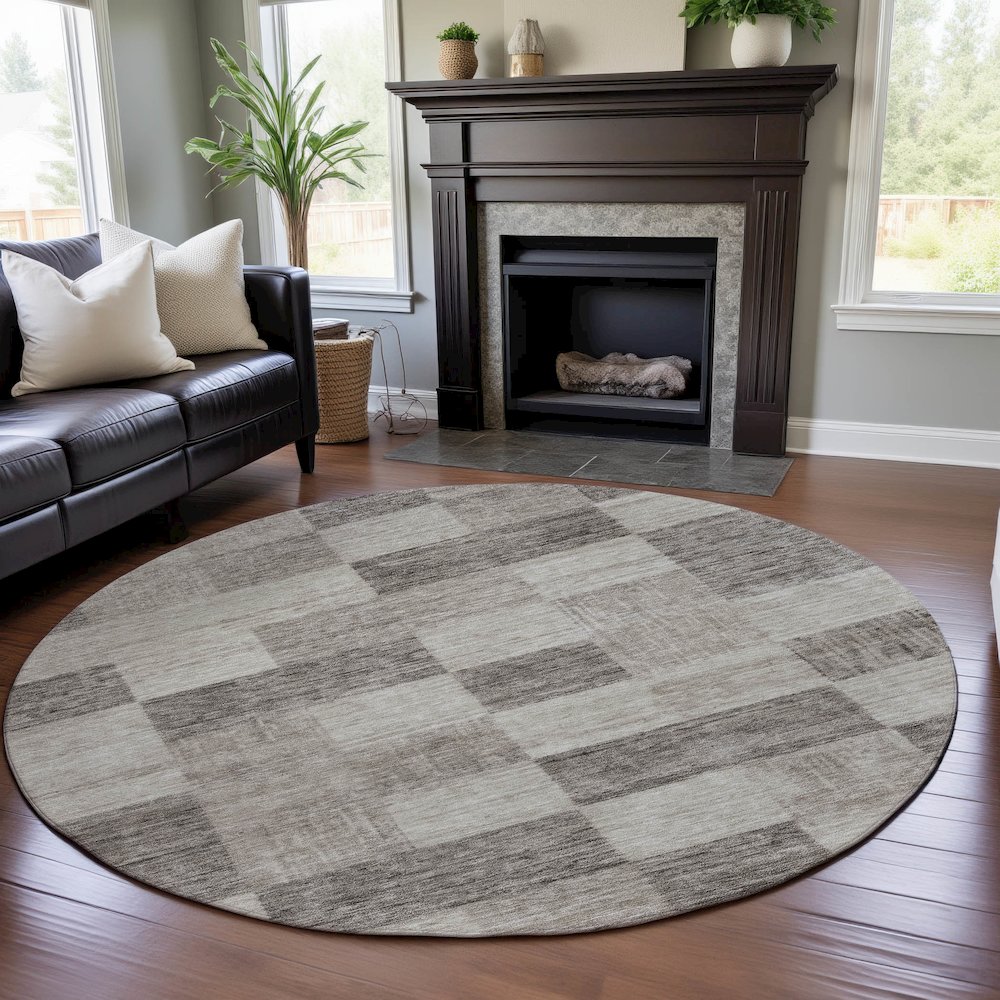 Premium Machine Washable Mayfield AMF1139 Beige 8' x 8' Round Rug. Picture 5